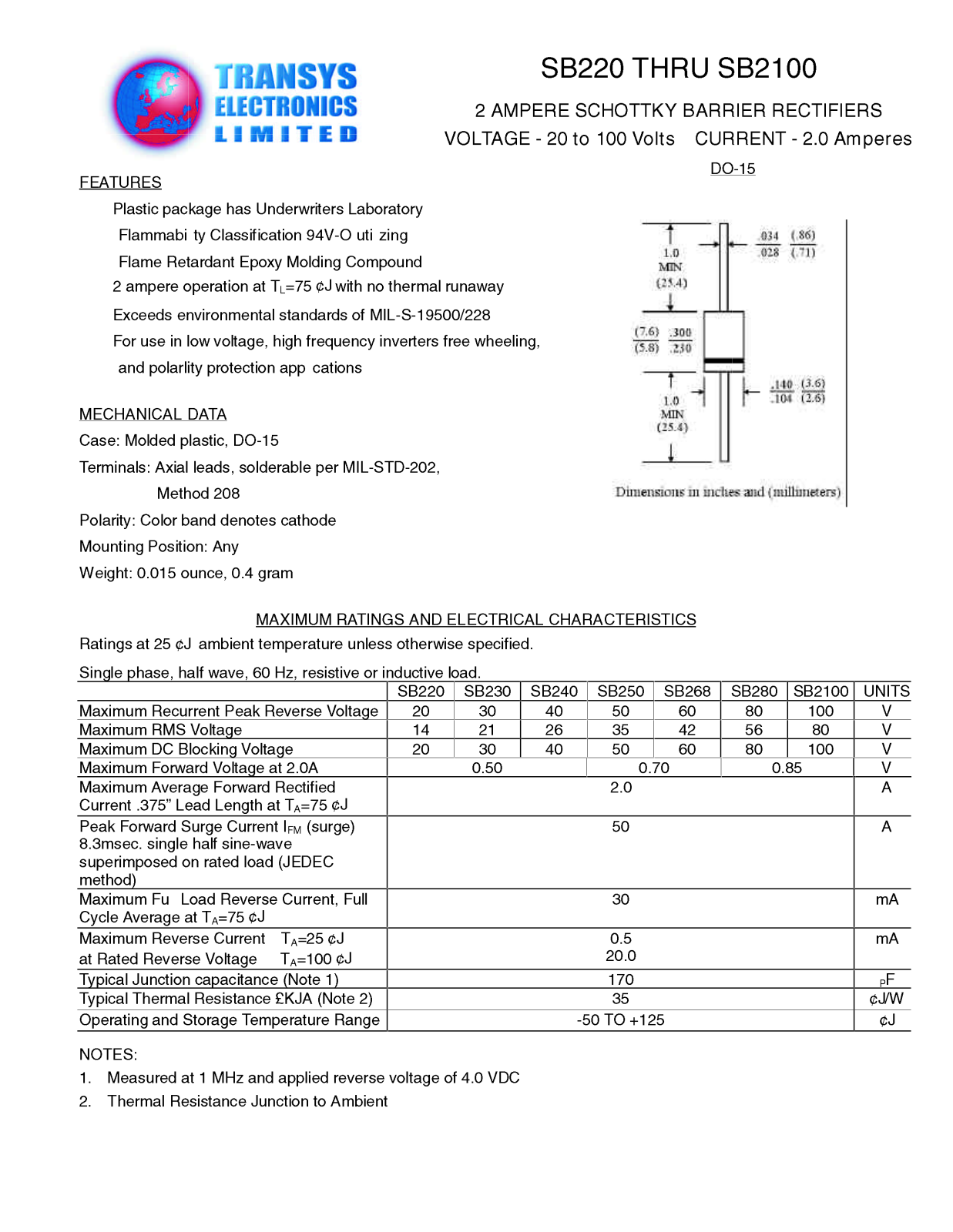 TEL SB2100, SB220, SB230, SB240, SB250 Datasheet