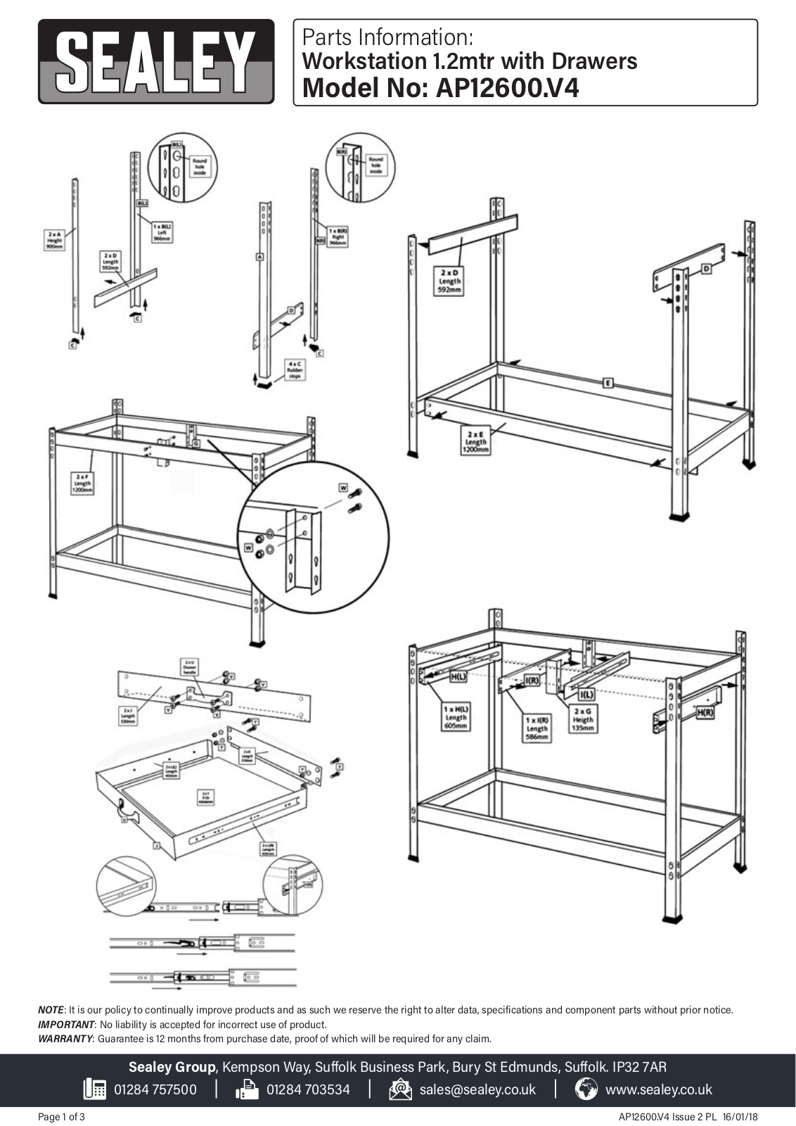 Sealey aP12600.V4 Parts Listing