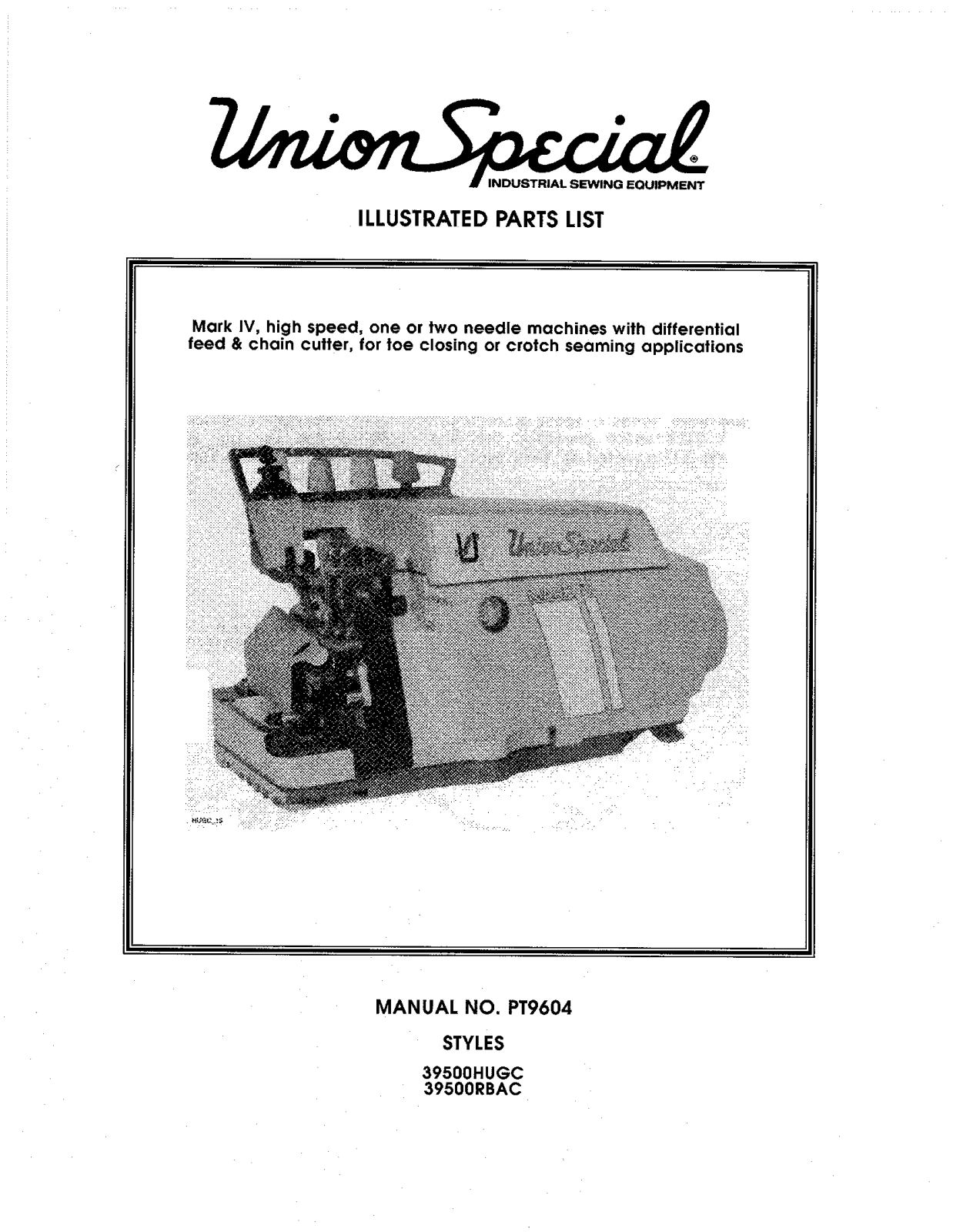 Union Special 39500HUGC, 39500RBA Parts List