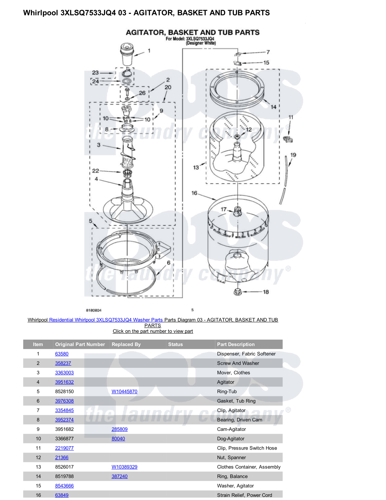 Whirlpool 3XLSQ7533JQ4 Parts Diagram