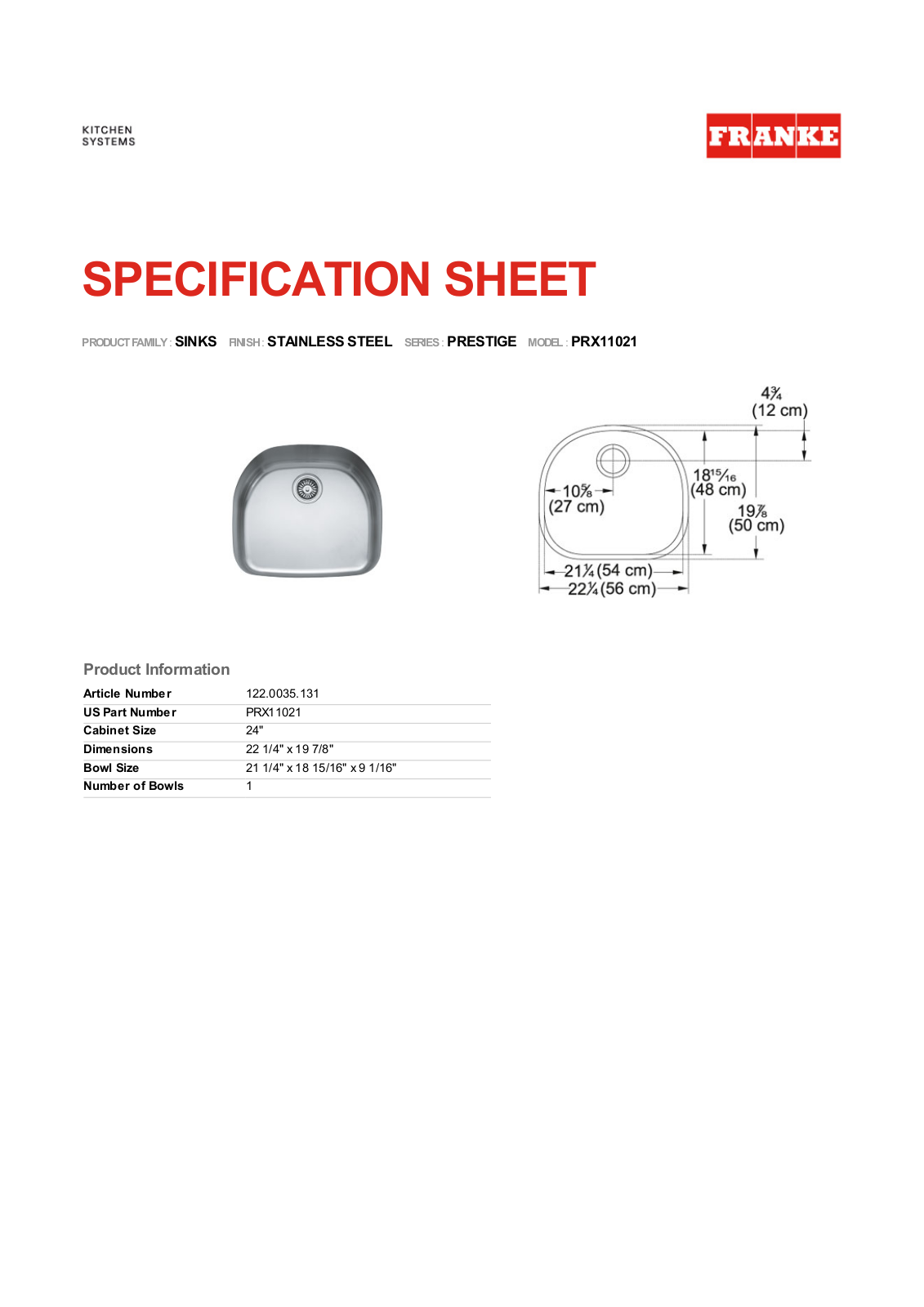 Franke Foodservice PRX11021 User Manual