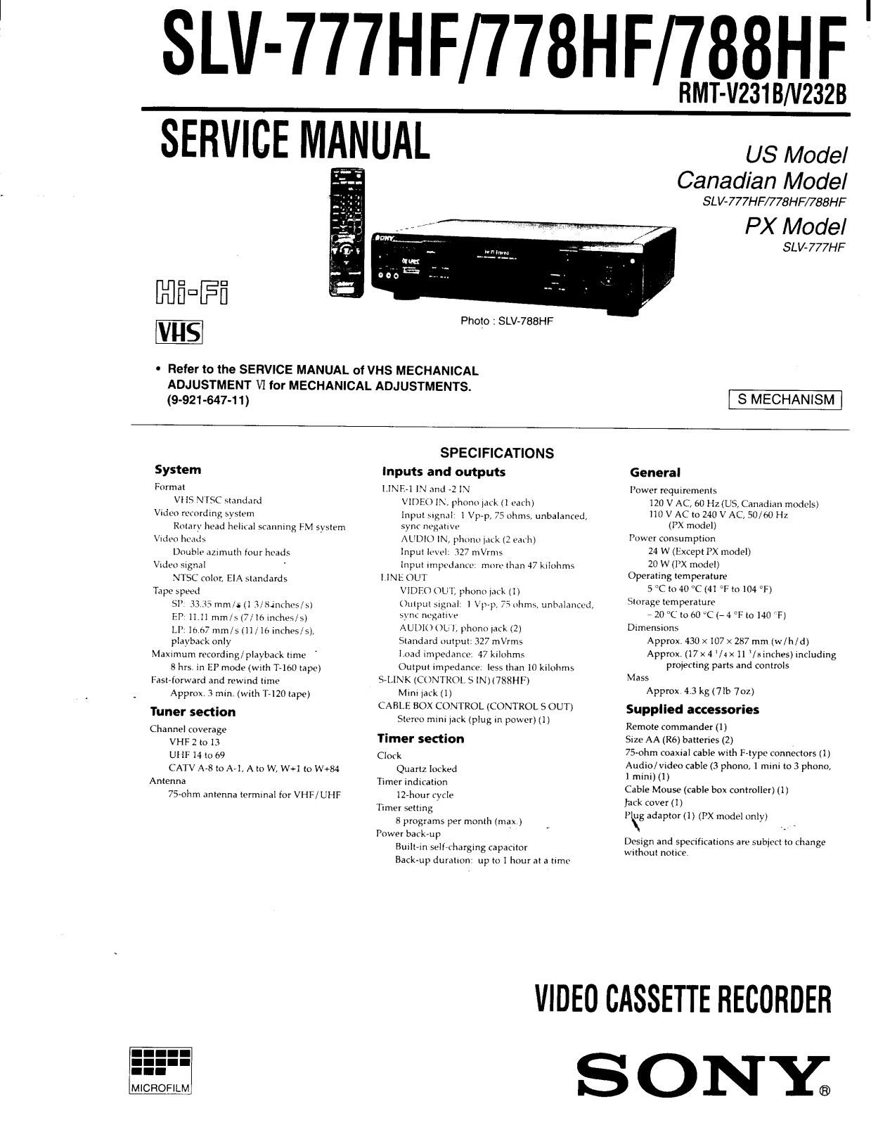 Sony SLV-777HF User Manual