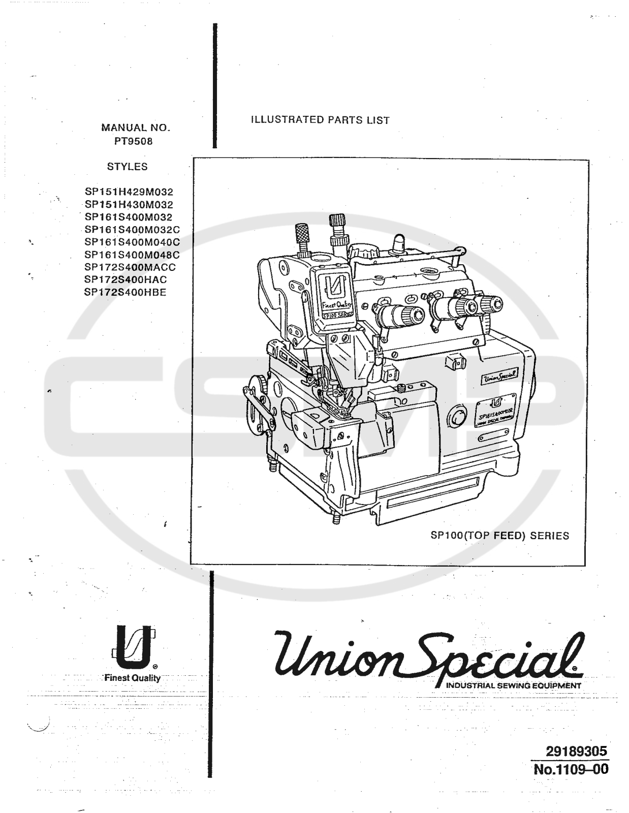 Union Special PT9508 Parts Book