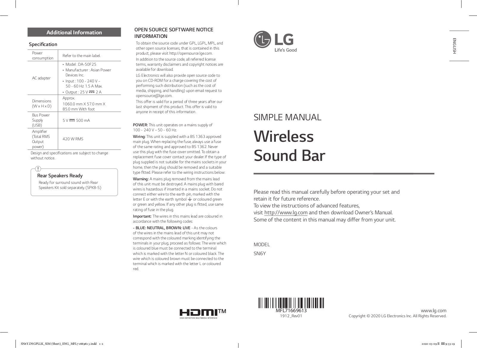 LG SN6Y USER GUIDE