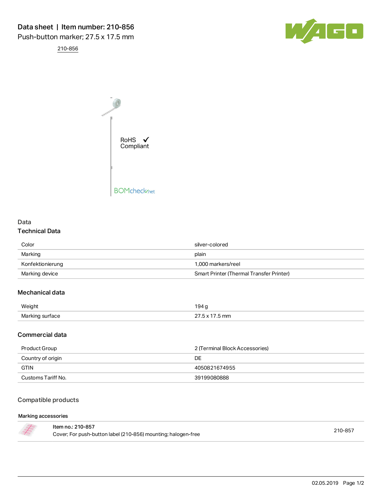 Wago 210-856 Data Sheet