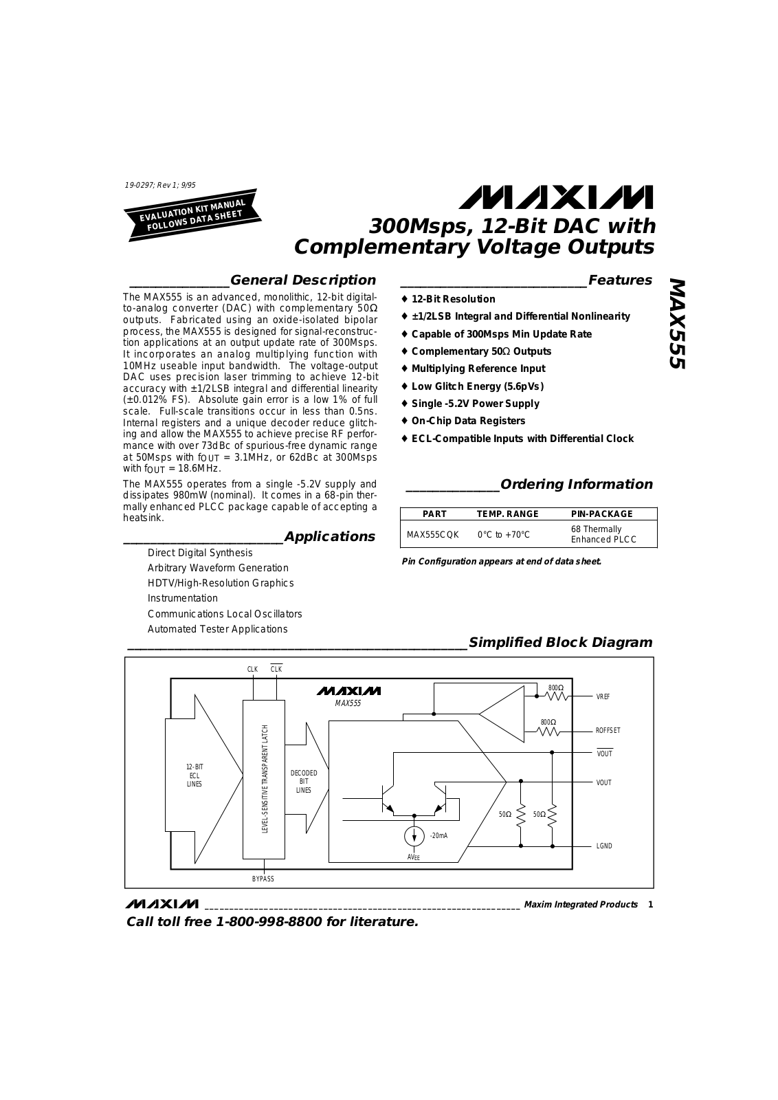 Maxim MAX555CQK Datasheet