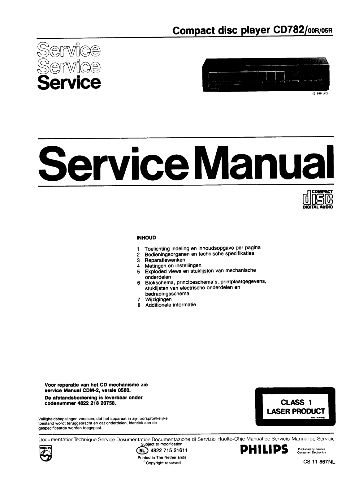 Philips CD-782 Service manual