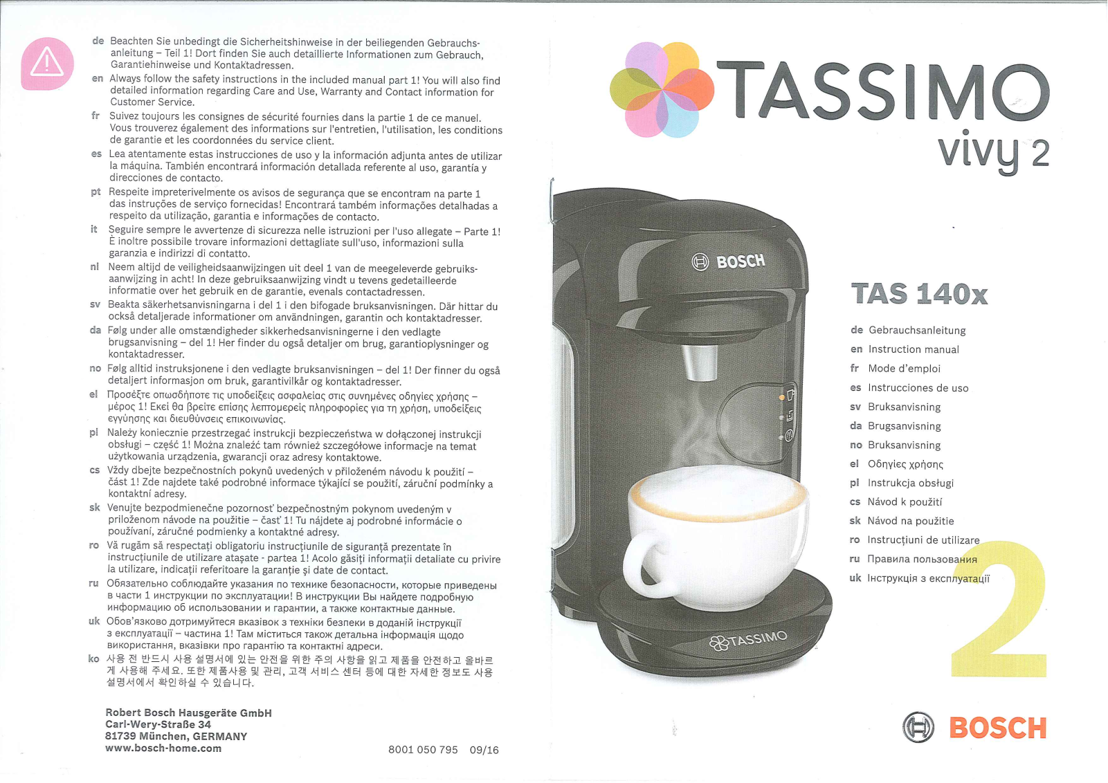 Bosch TAS1402 Operating Instructions