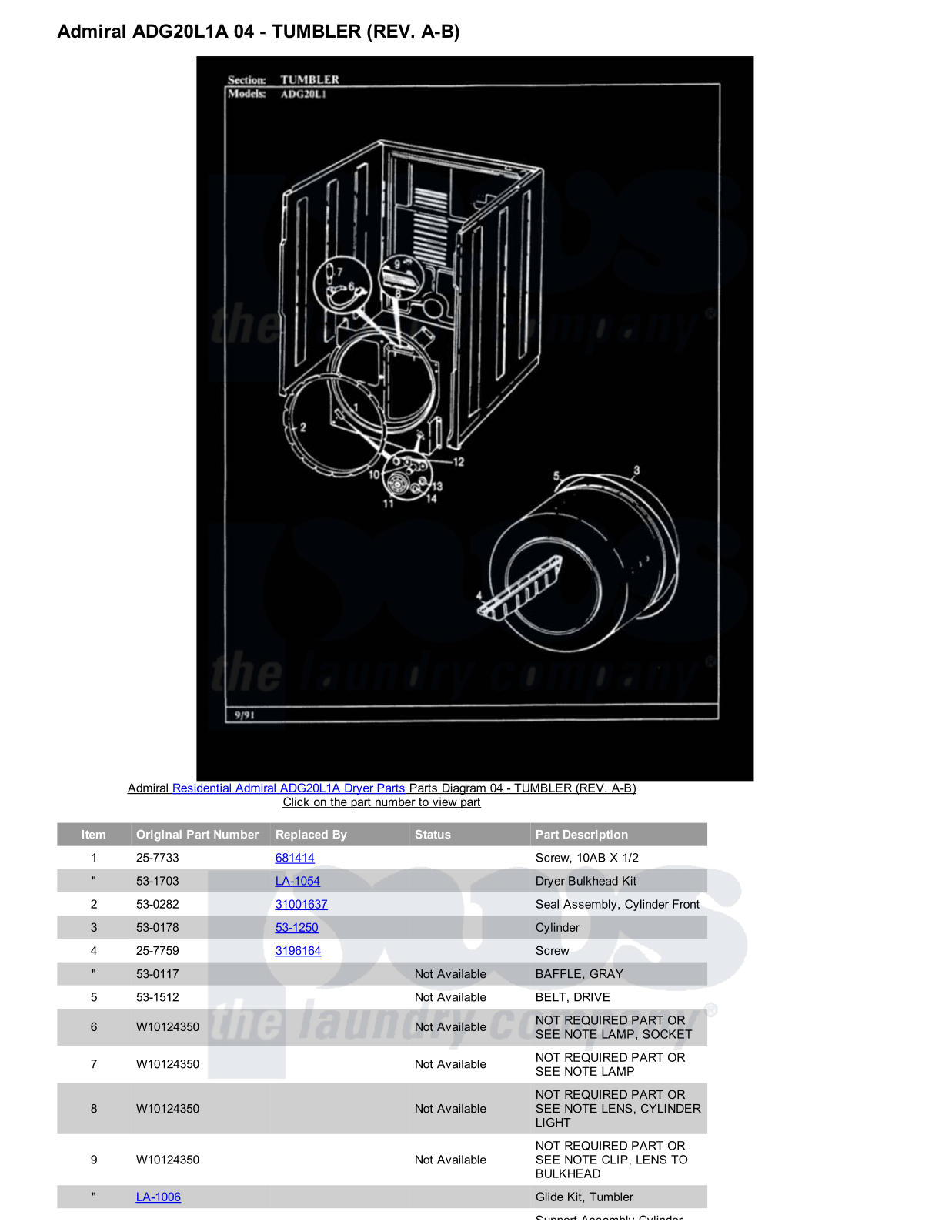 Admiral ADG20L1A Parts Diagram