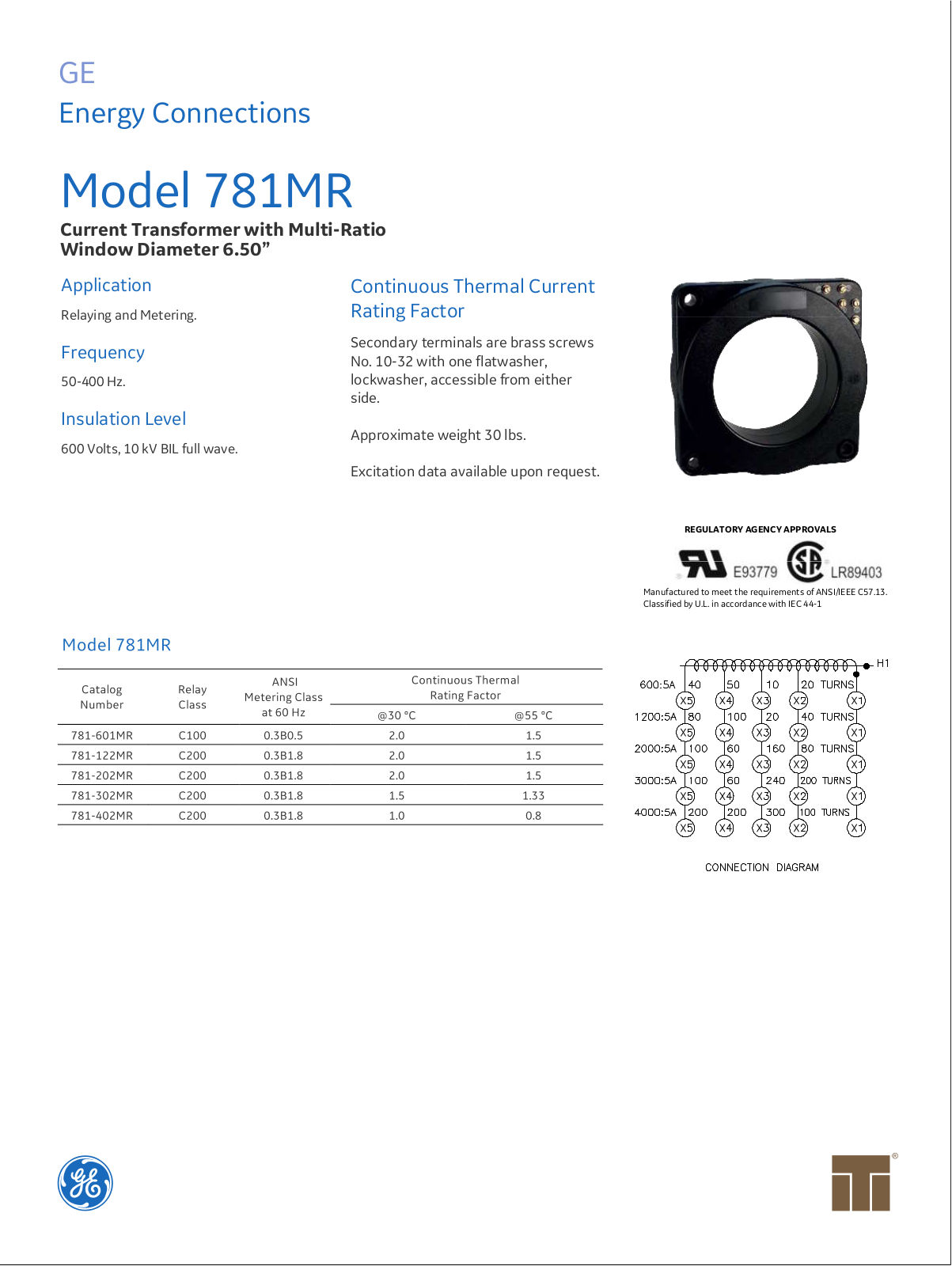 Instrument Transformer, Div of GE 781MR Data Sheet