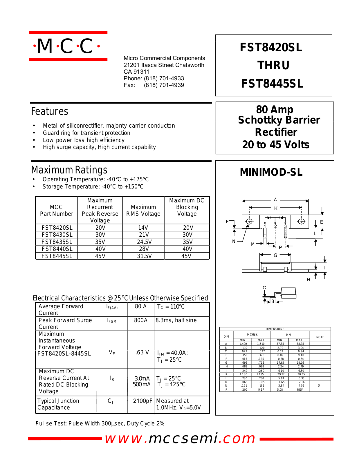 MCC FST8445SL, FST8440SL, FST8435SL, FST8430SL, FST8420SL Datasheet