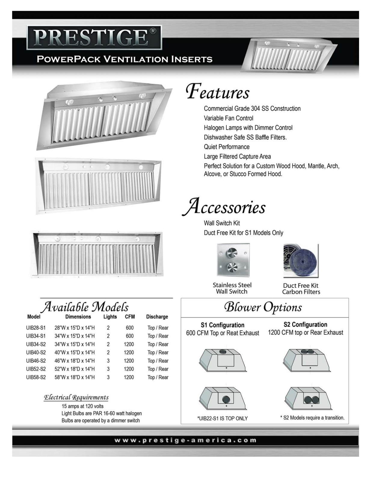 Prestige UIB401200 Specs