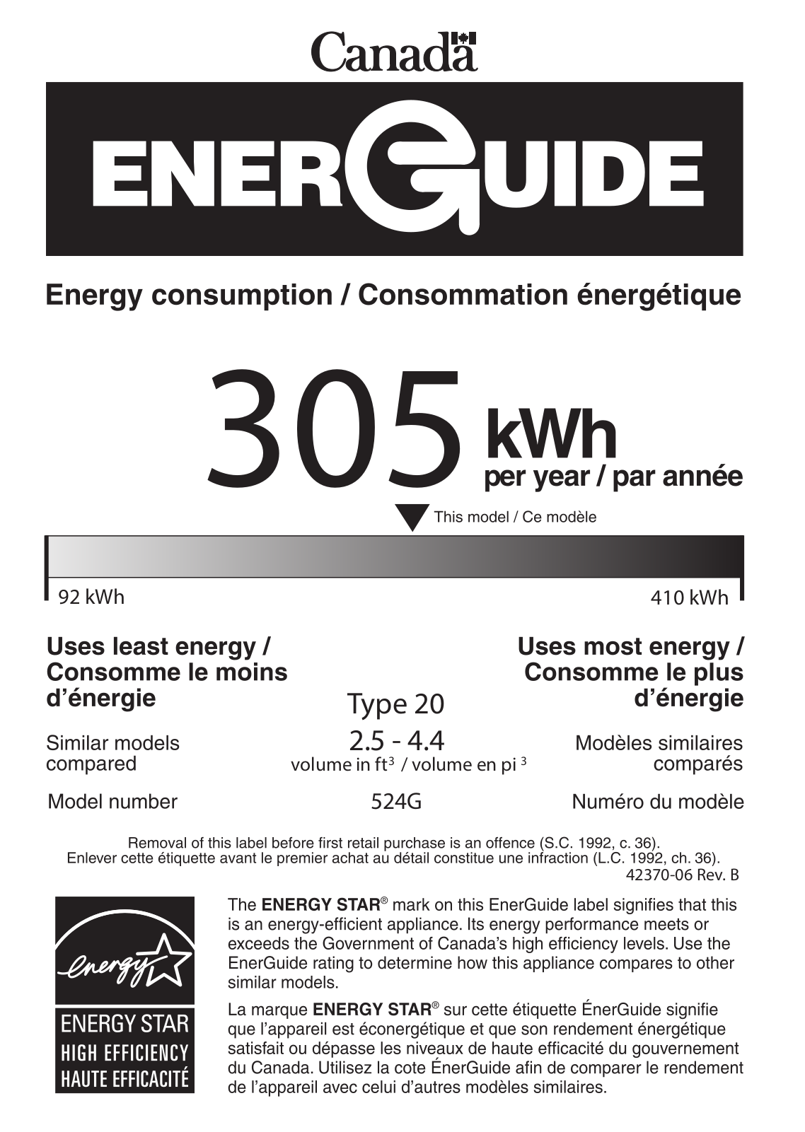 U-Line UHWC524SG41A Energy manual