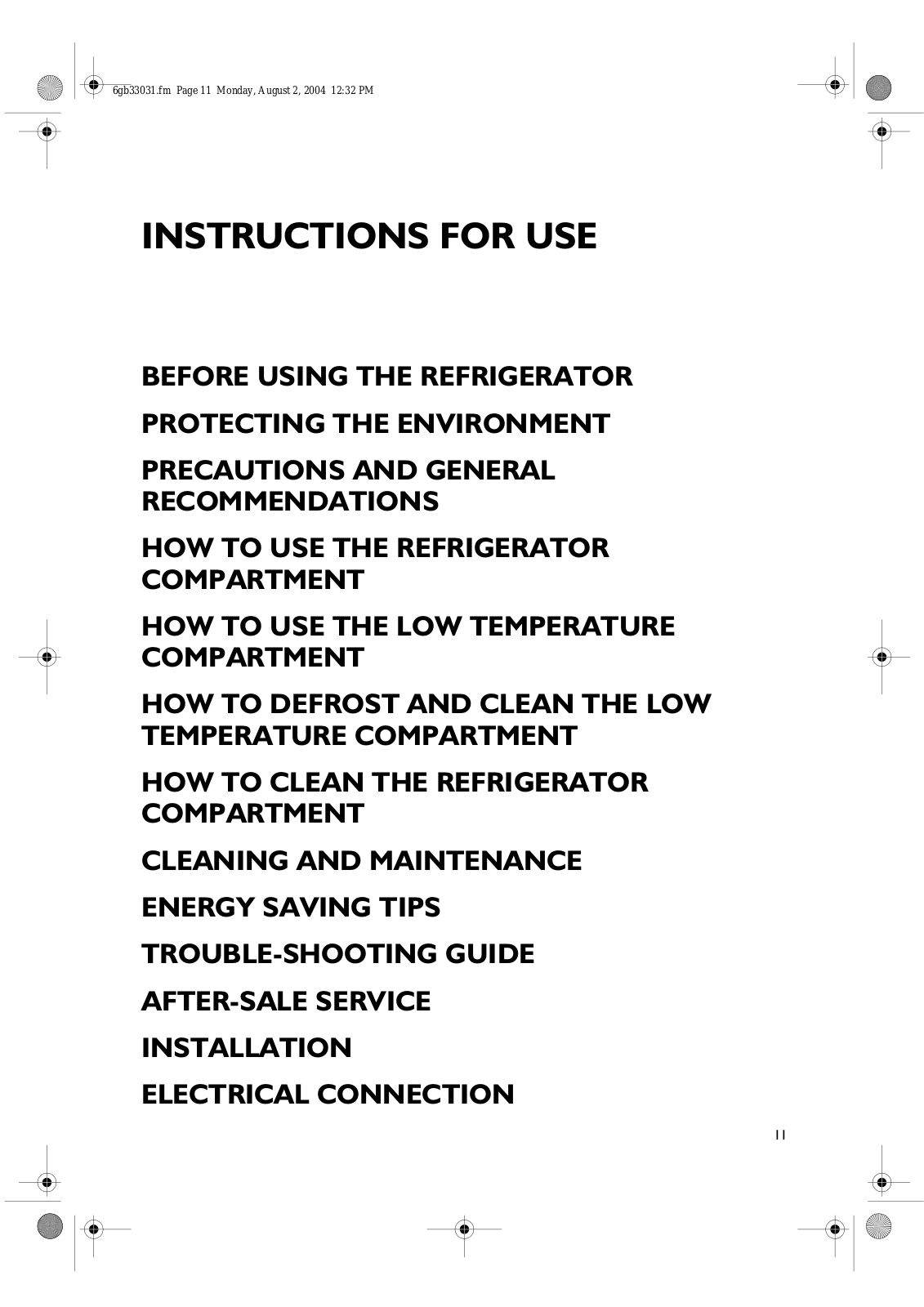 Whirlpool IKU 168-5 PROGRAM CHART