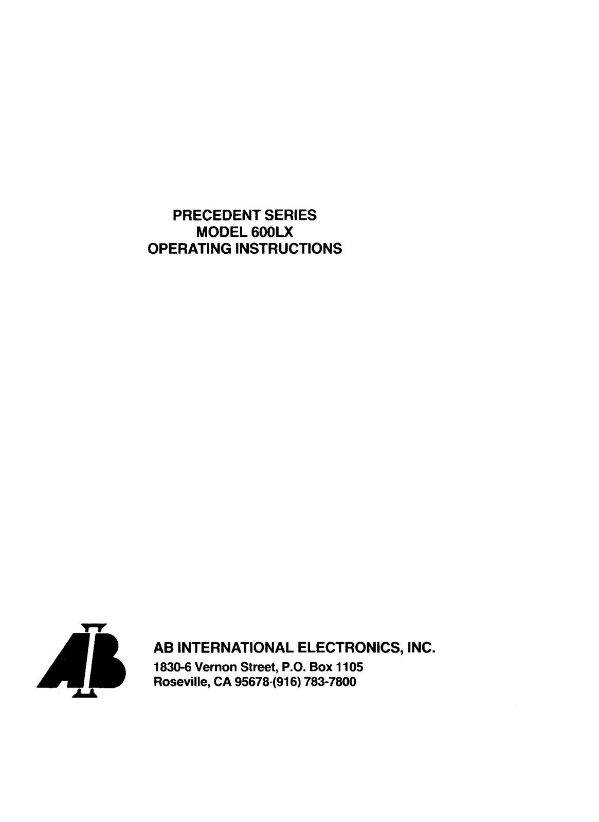 Ab International 600XL User Manual