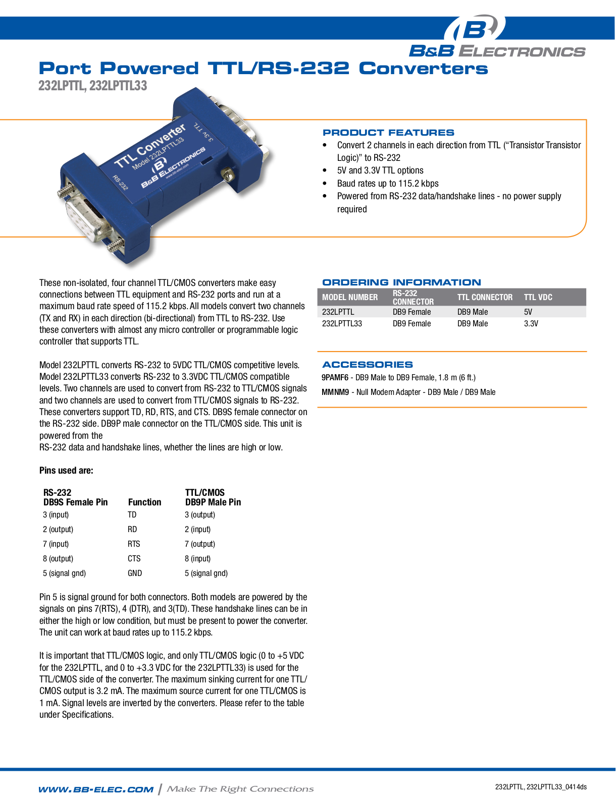 B&B Electronics 232LPTTL33 Datasheet