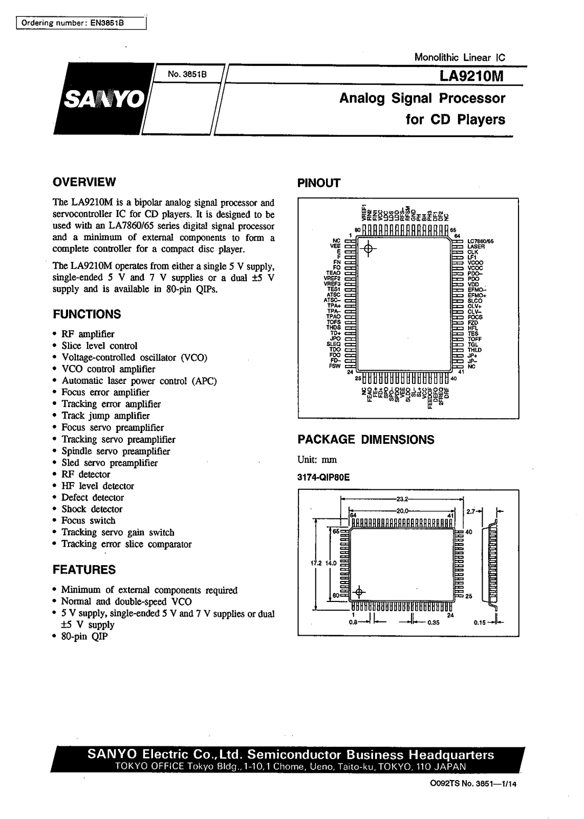 SANYO LA9210M Datasheet