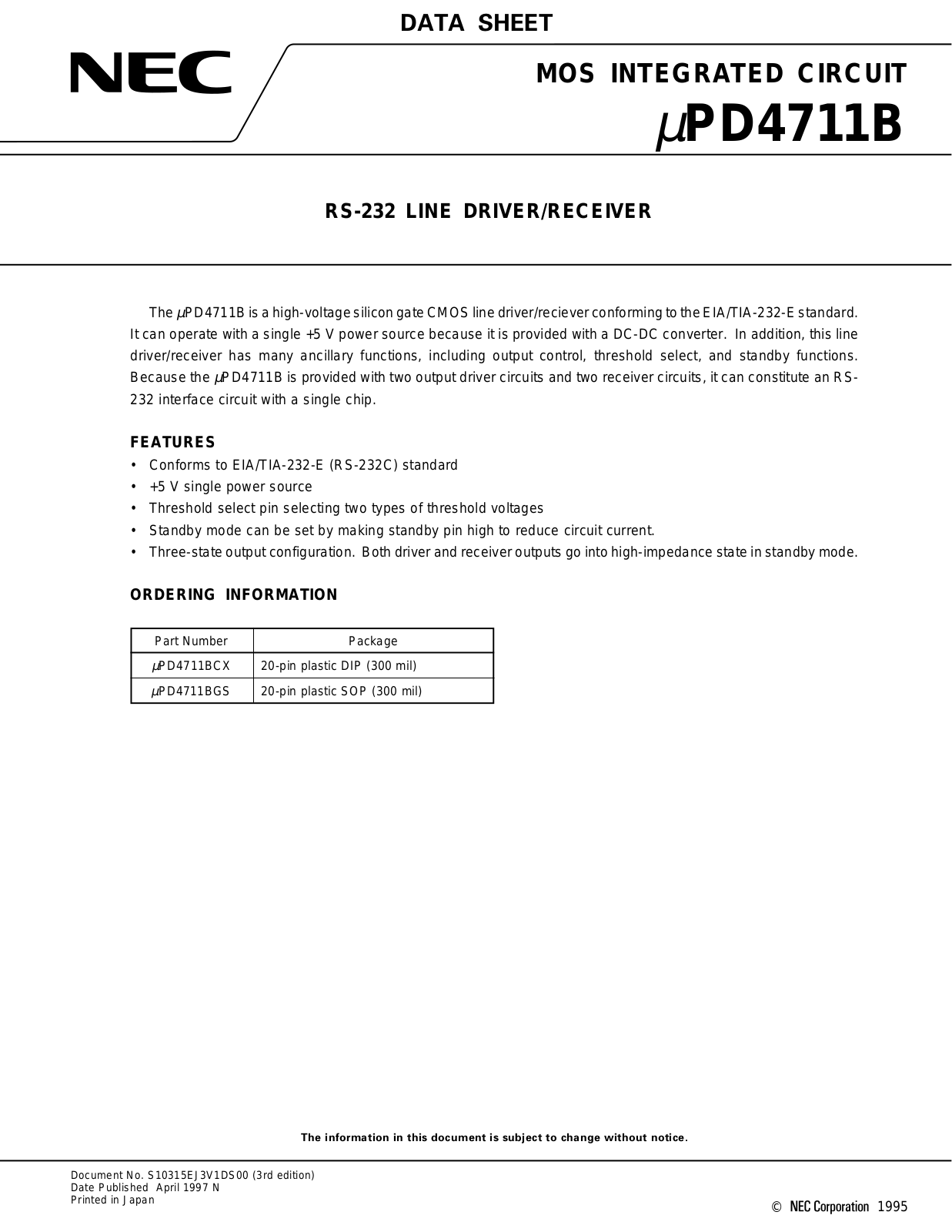 NEC UPD4711BGS, UPD4711BCX Datasheet