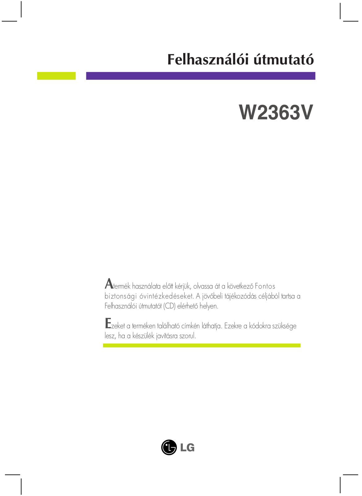 Lg W2363V User Manual