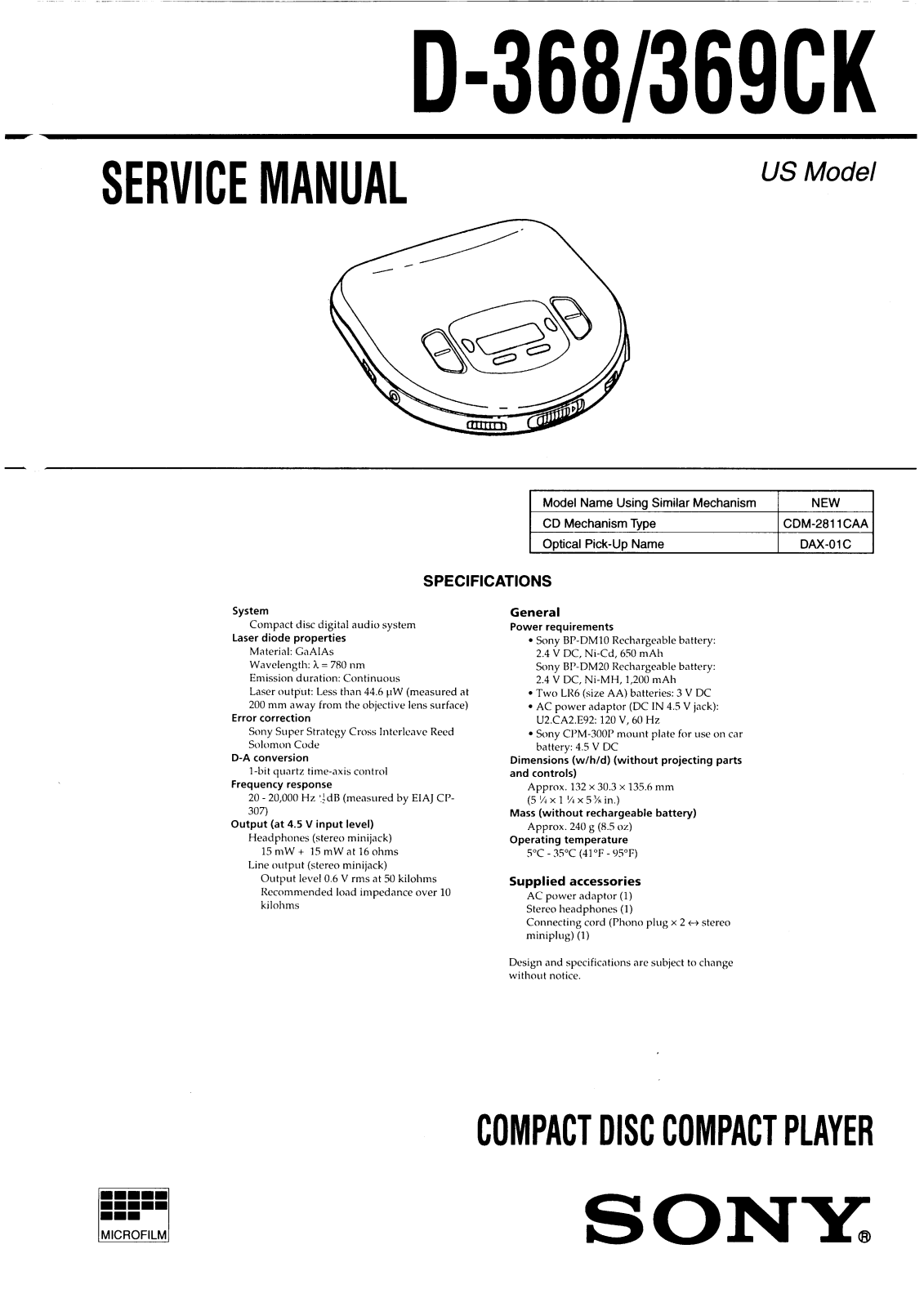 Sony D-368, D-369CK Service manual