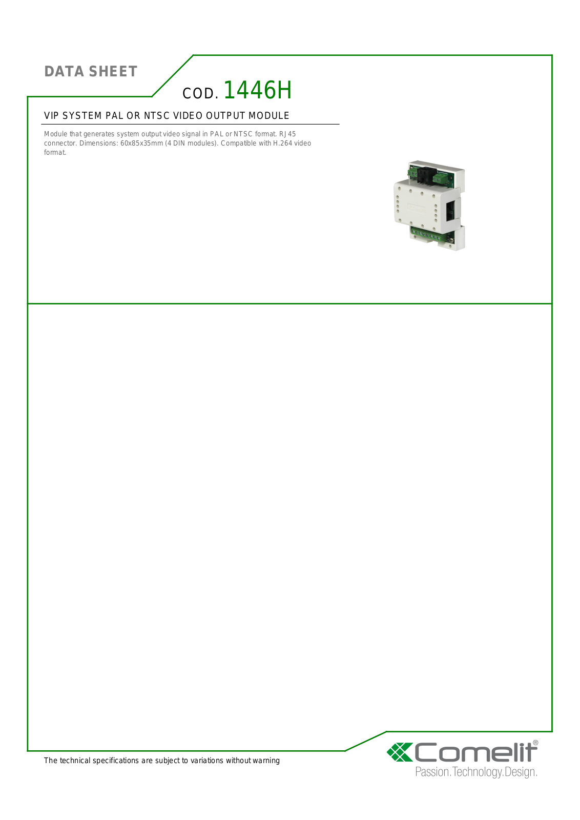 Comelit 1446H Specsheet