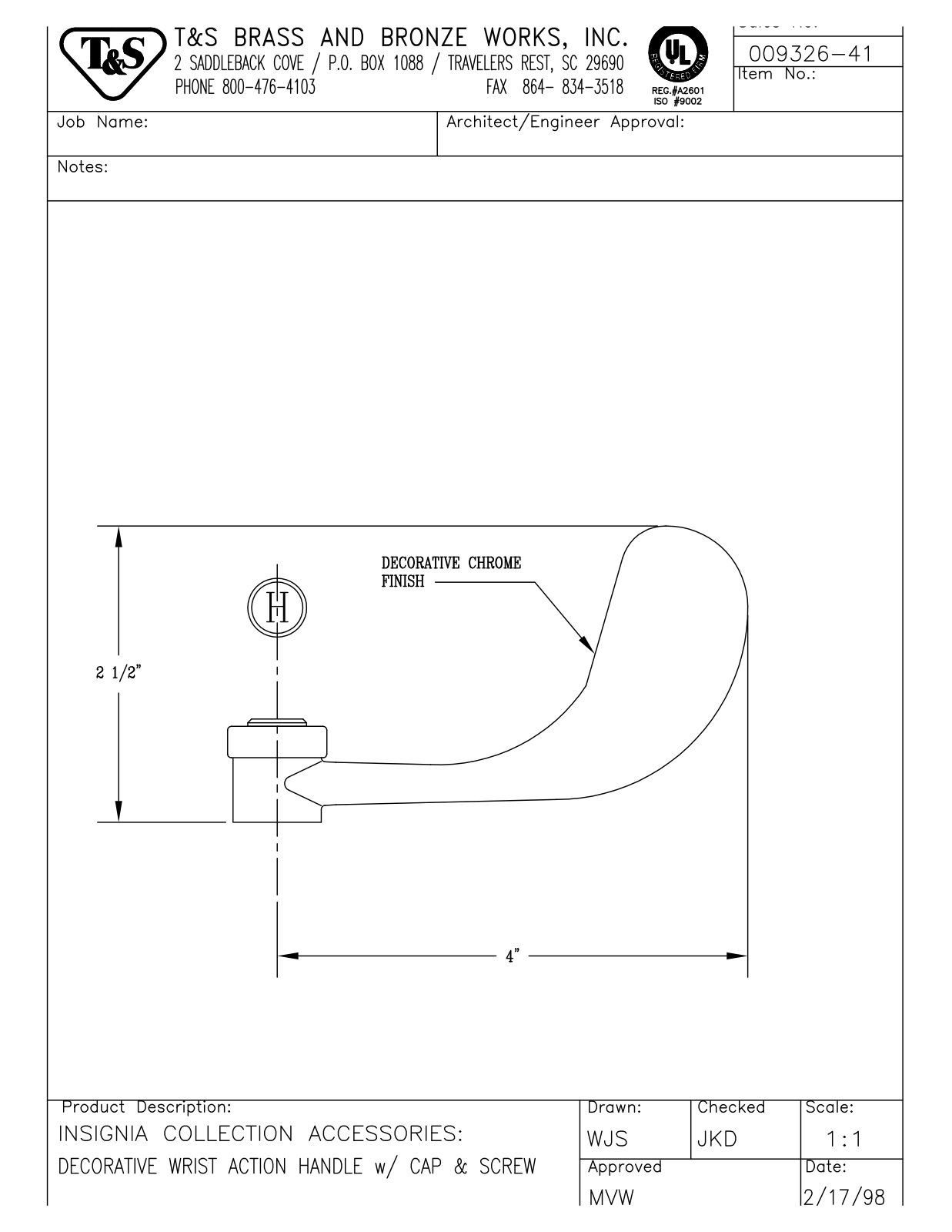 T&S Brass 009326-41 User Manual