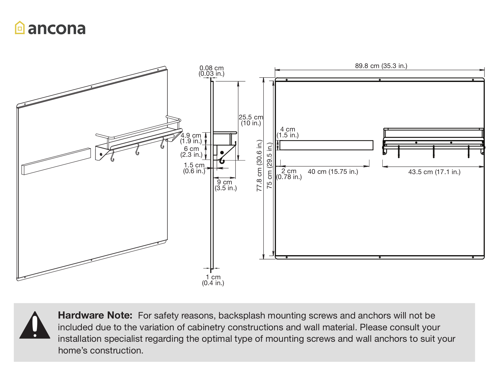Ancona ACDA1723 DIMENSIONS - ManualMachine.com