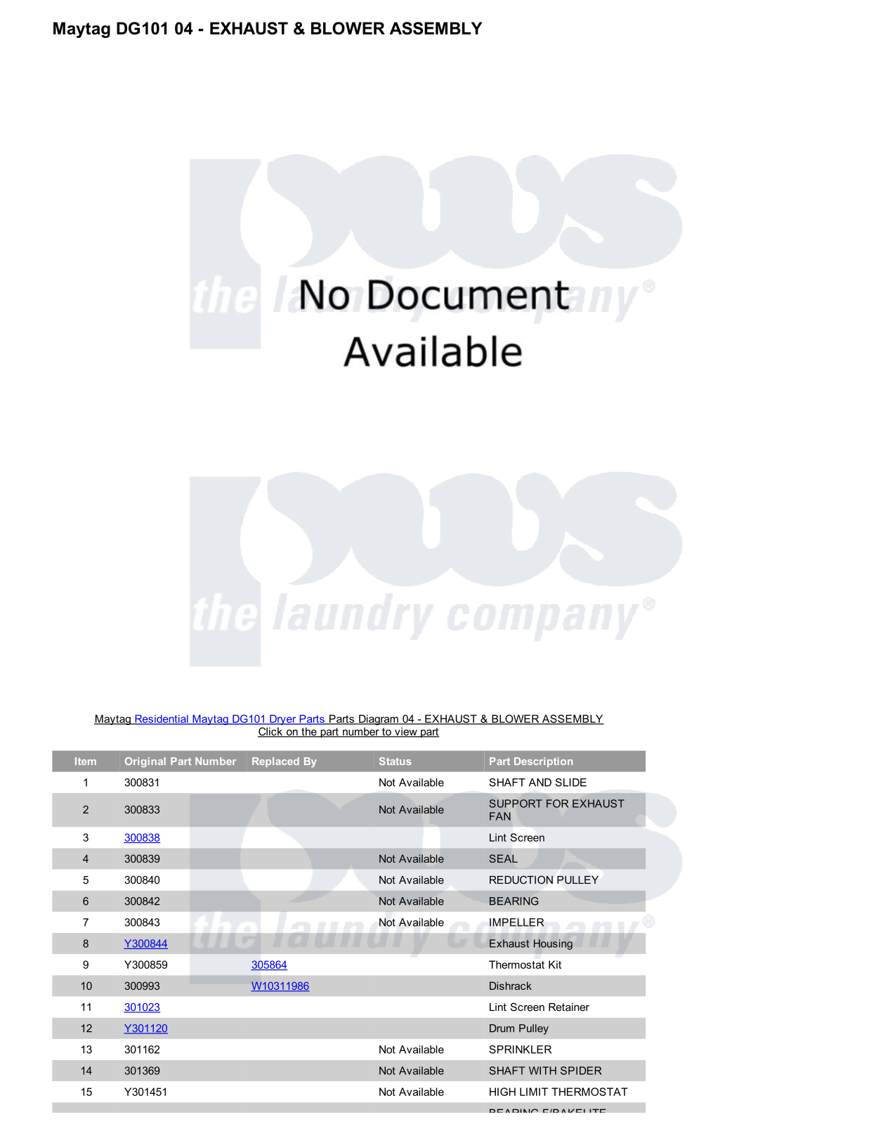 Maytag DG101 Parts Diagram