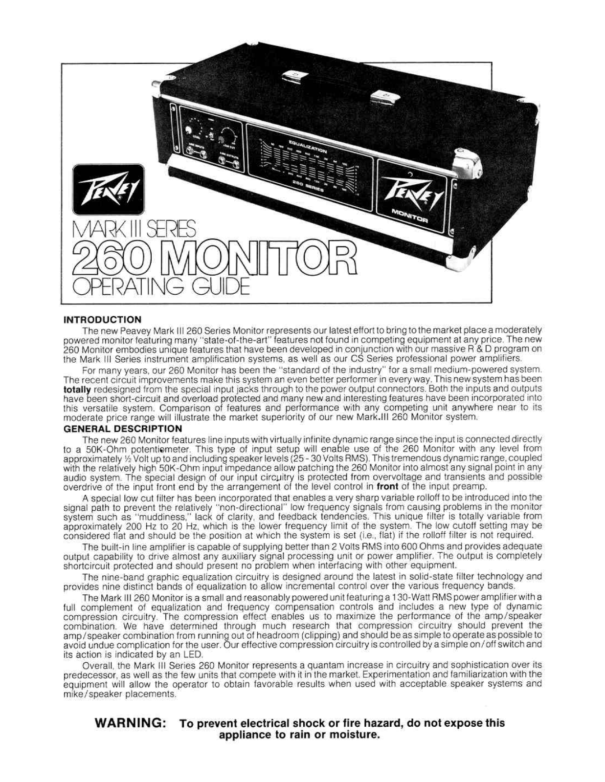 Peavey MARK III 260 MONITOR Operating guide