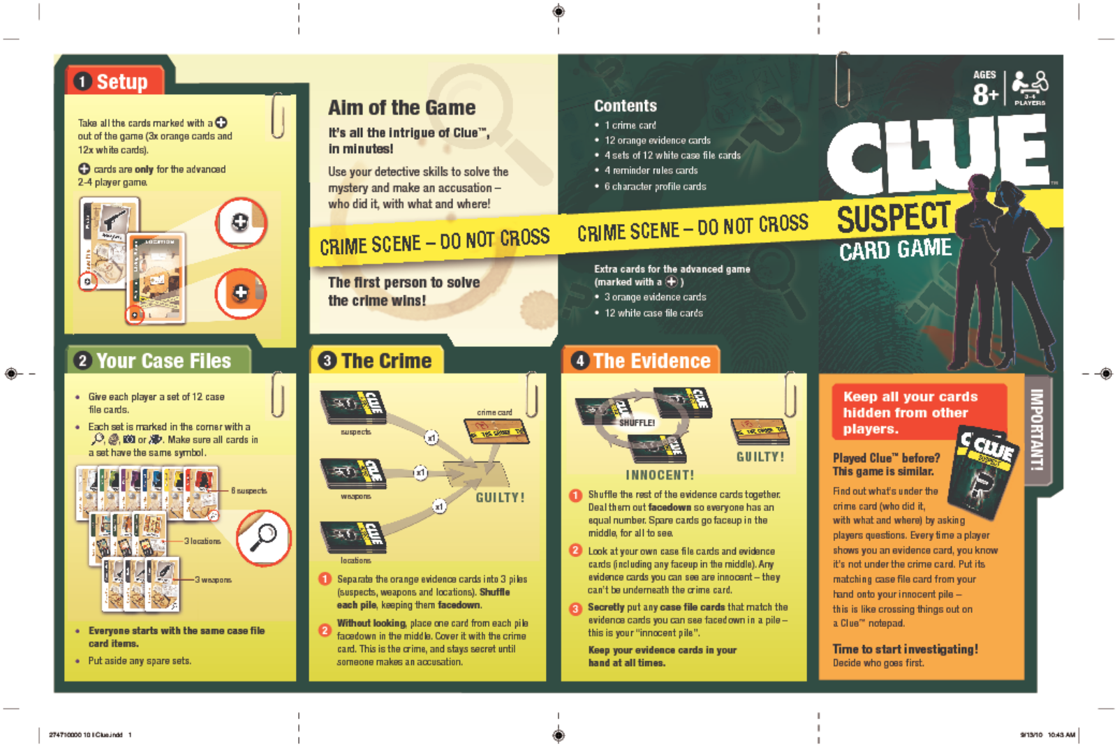 HASBRO Clue Suspect Card Game User Manual