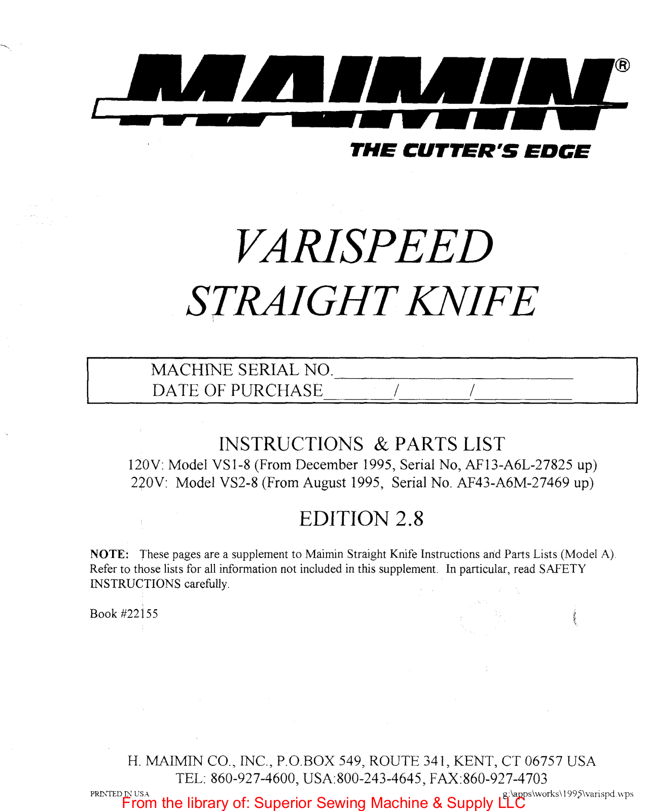 Maimin Variable Speed Straight Knife User Manual - ManualMachine.com