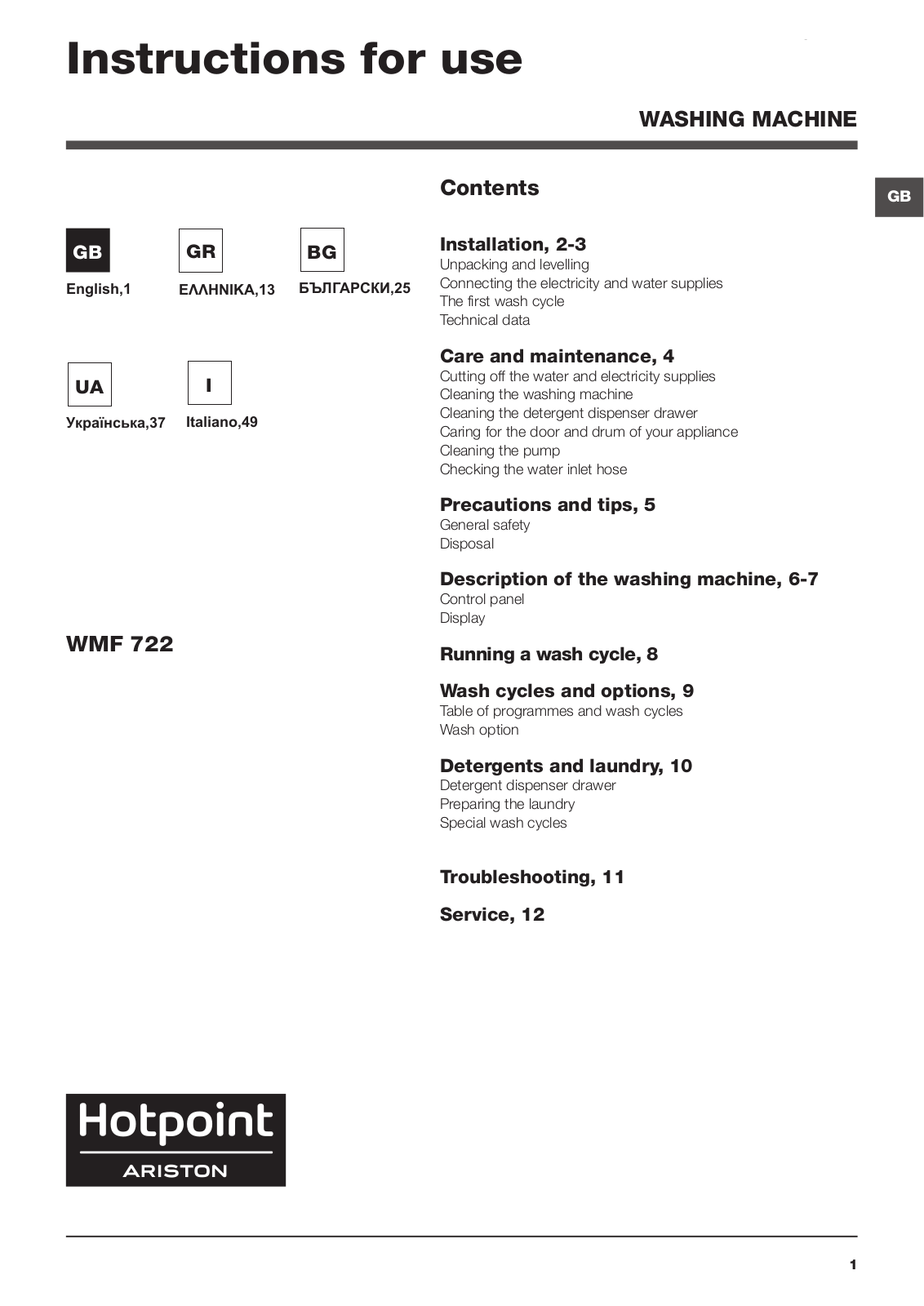 Hotpoint WMF 722BSC EU.M User Manual