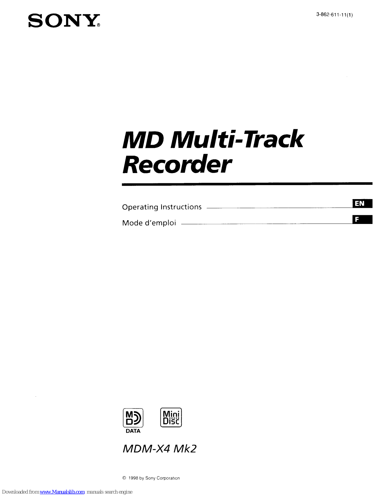 Sony MDM-X4,MDM-X4 Mk2 Operating Instructions Manual