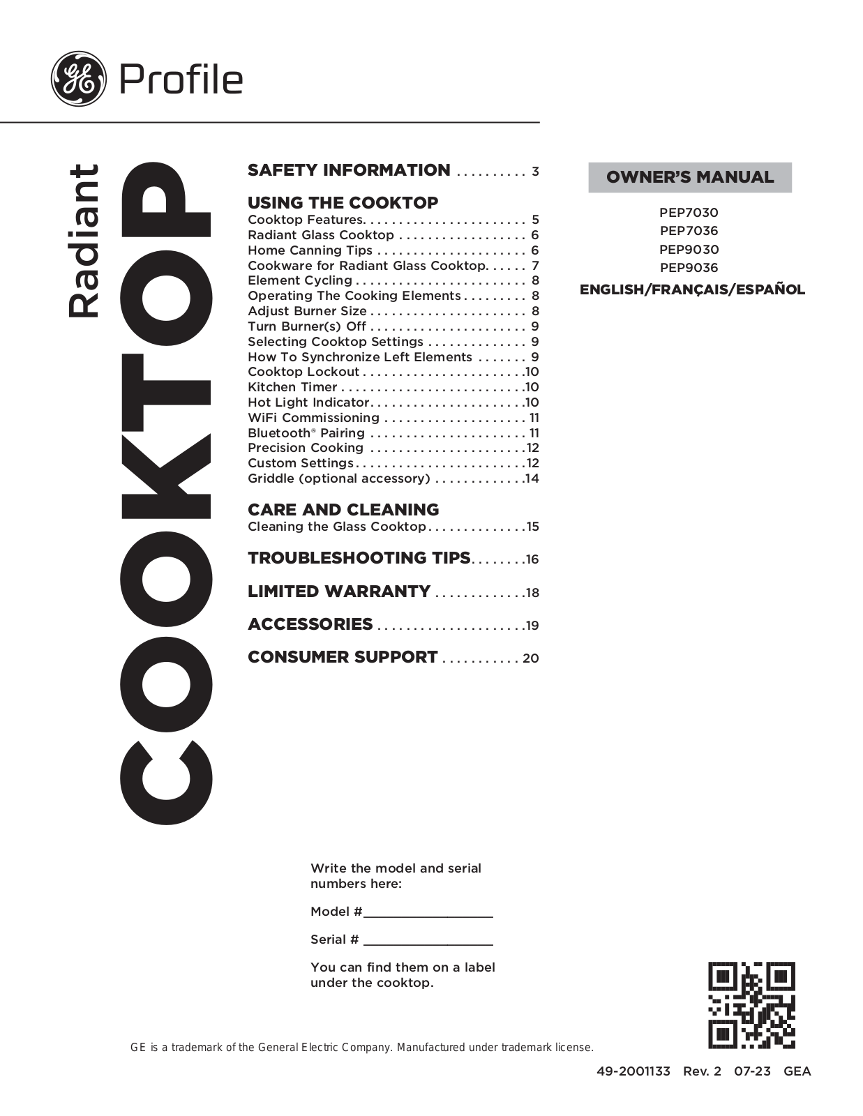 GE APPLIANCES PEP7030DTBB User guide - ManualMachine.com