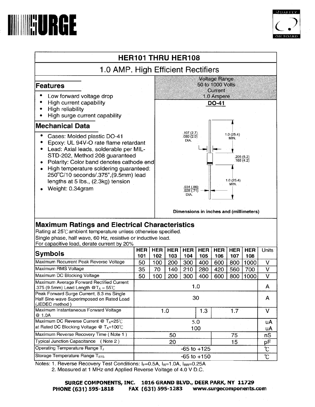 SURGE HER106, HER108, HER107, HER105, HER102 Datasheet