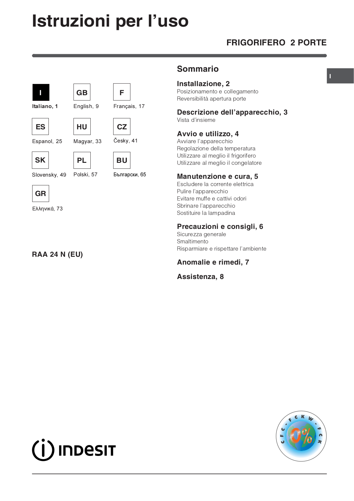 Indesit RAA 24 EU User Manual