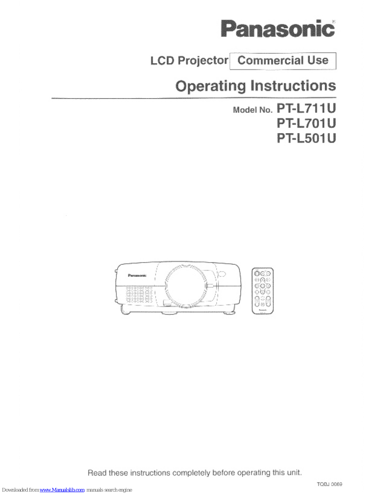 Panasonic PTL501U - LCD PROJECTOR, PTL701U Operating Instructions Manual