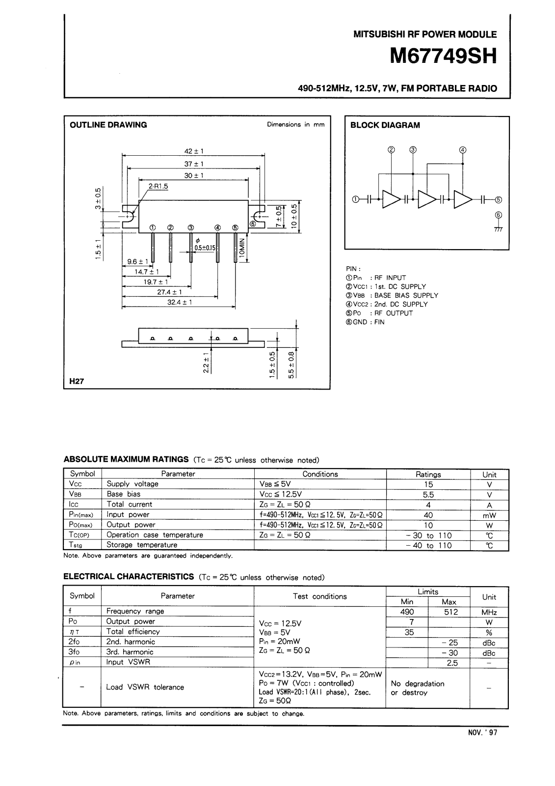 Mitsubishi M67749SH Datasheet