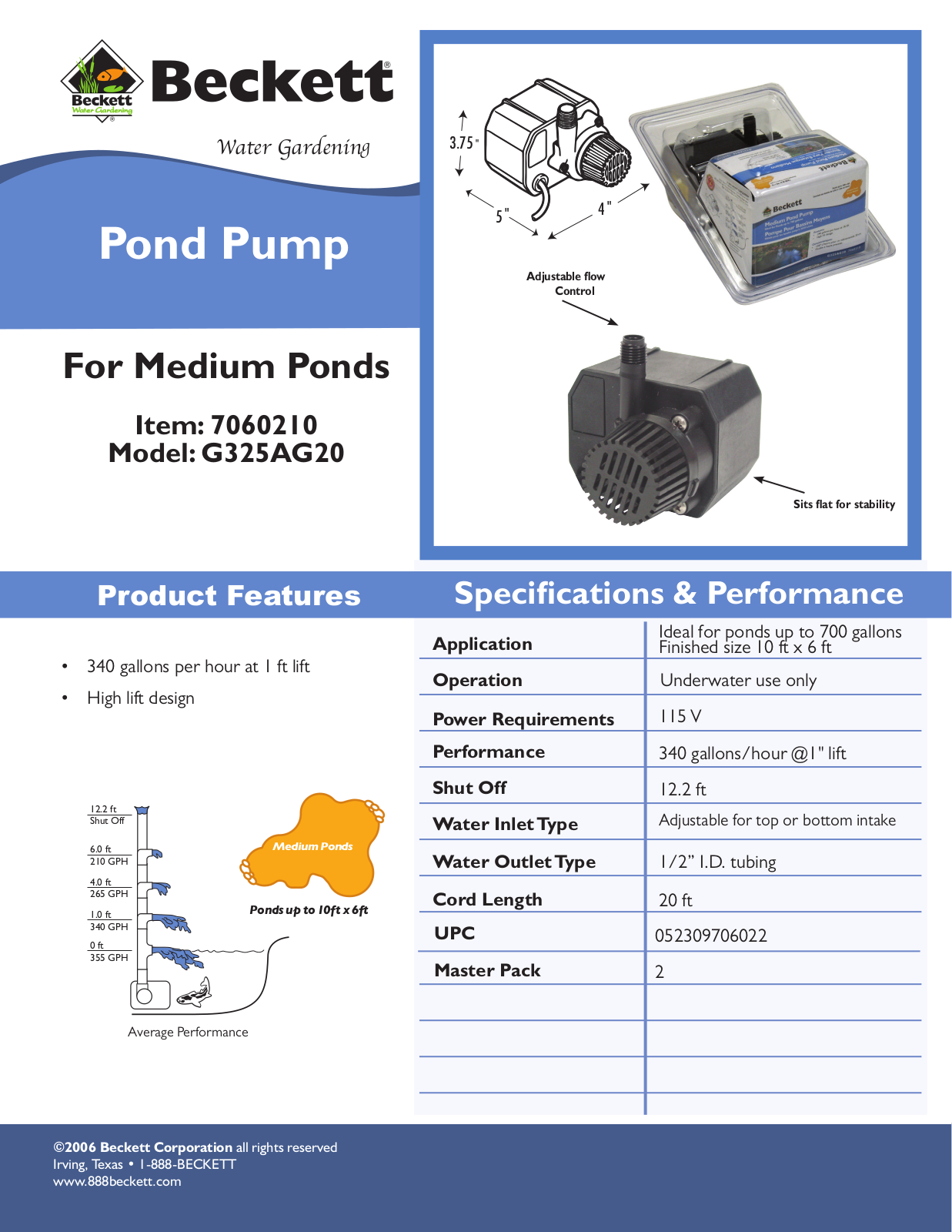 Beckett Water Gardening G325AG20 User Manual