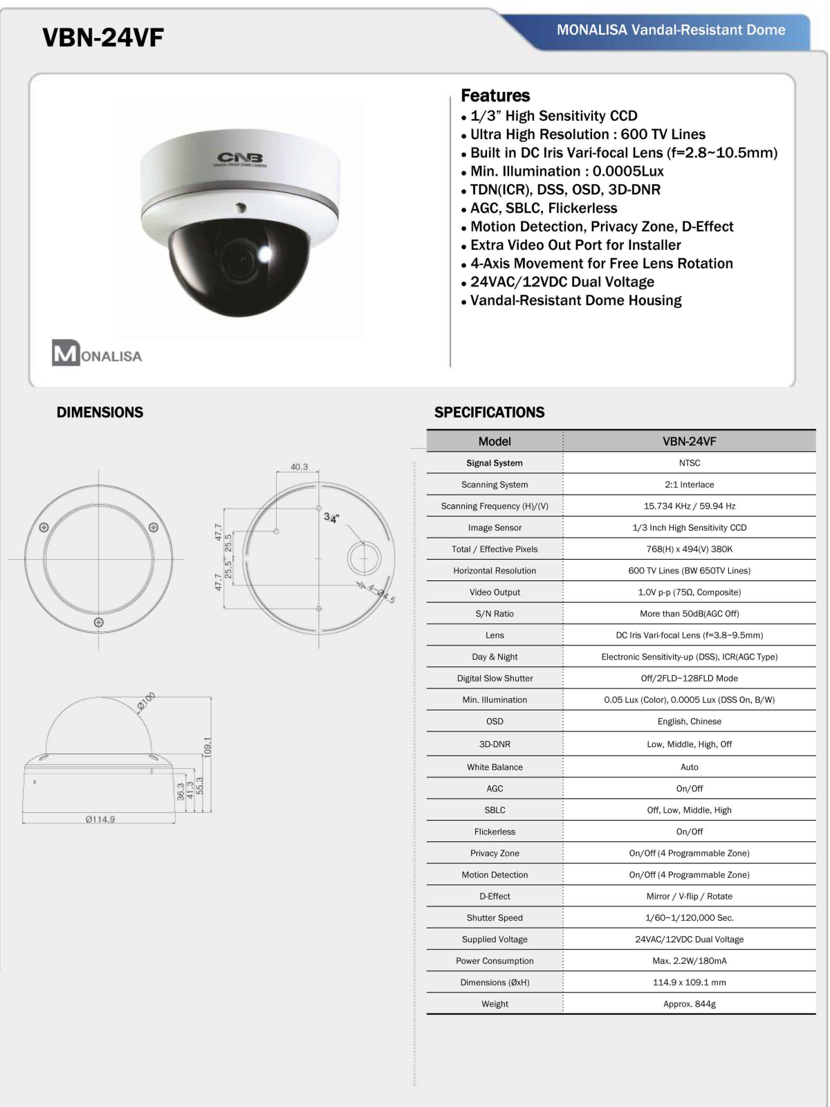 CNB VBN-24VF Specsheet