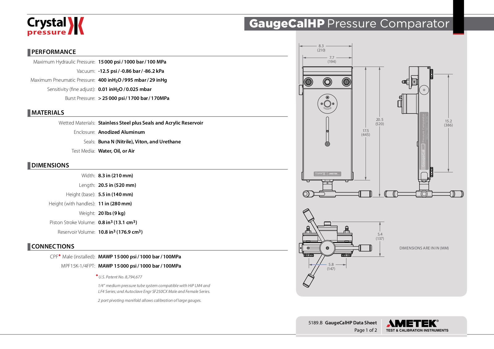 Crystal Engineering CrystalCalHP Specifications