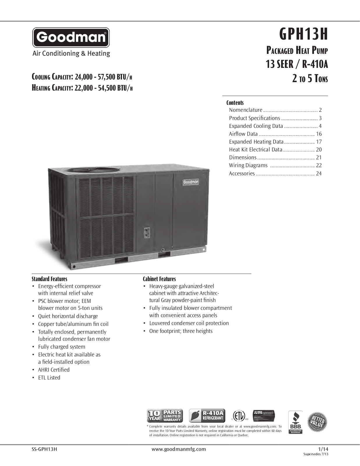 Goodman GPH1324H41C User Manual