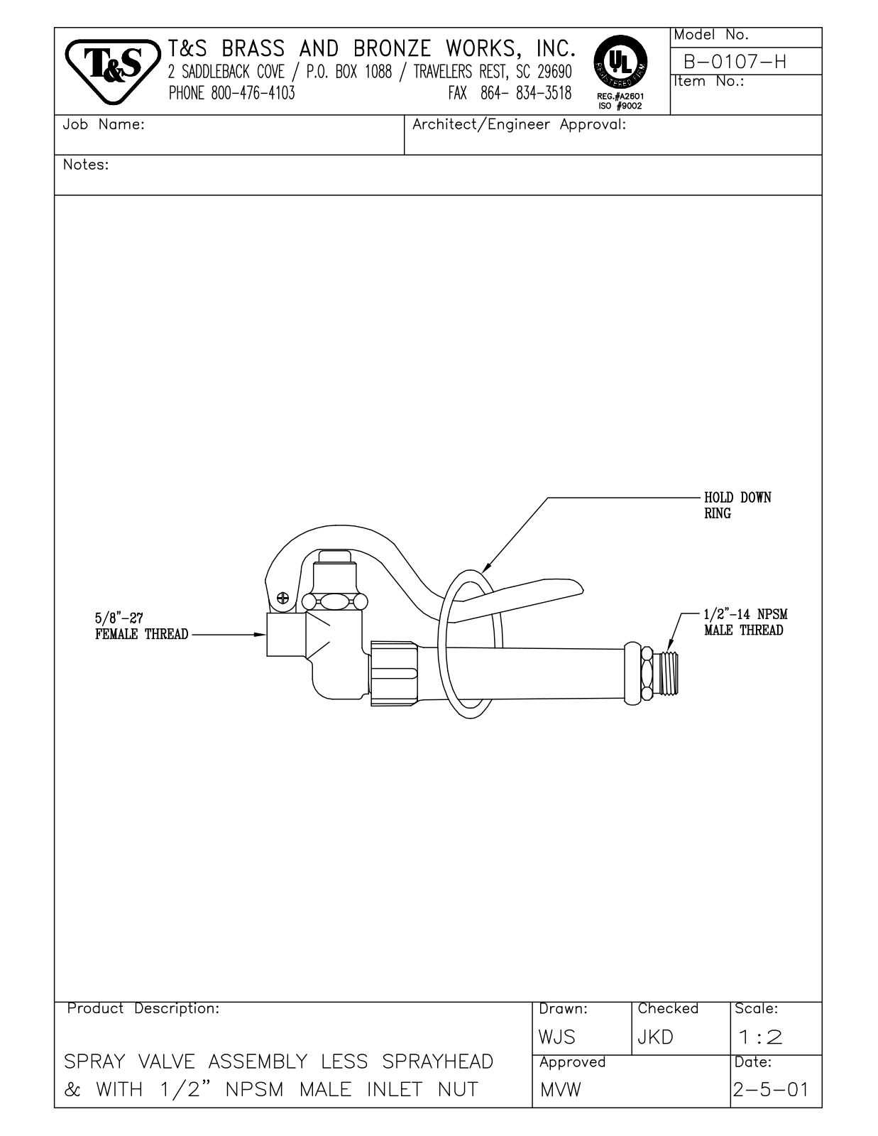 T&S Brass B-0107-H User Manual