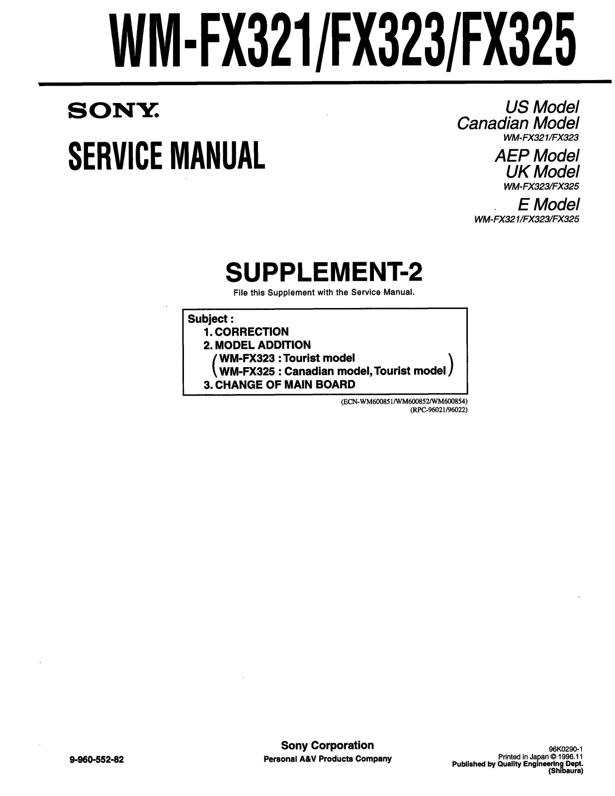 Sony WMFX-321 Service manual