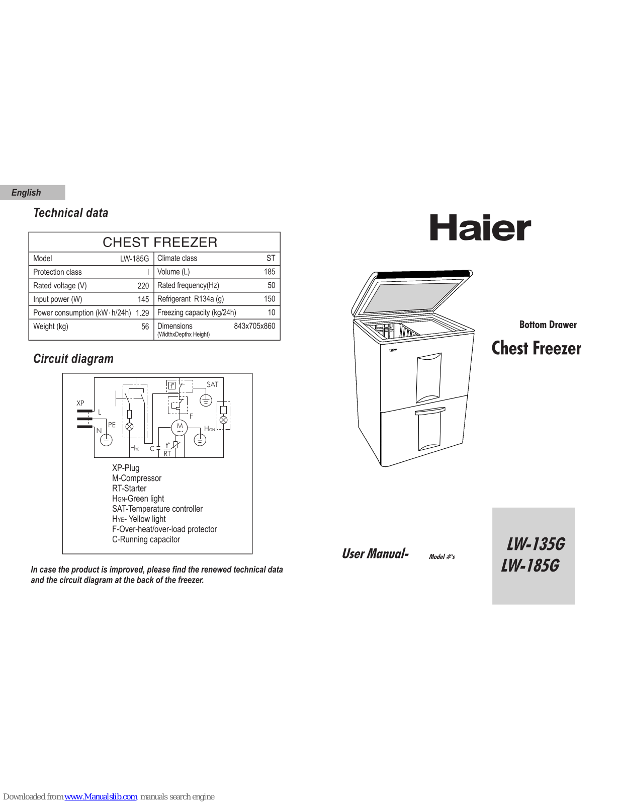 Haier LW-135G, LW-185G, 13601, AFC0507BW, 13401 User Manual