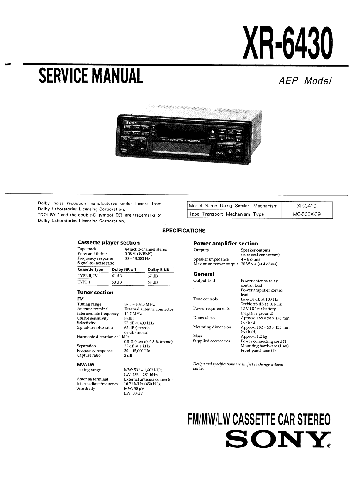 Sony XR-6430 Service manual