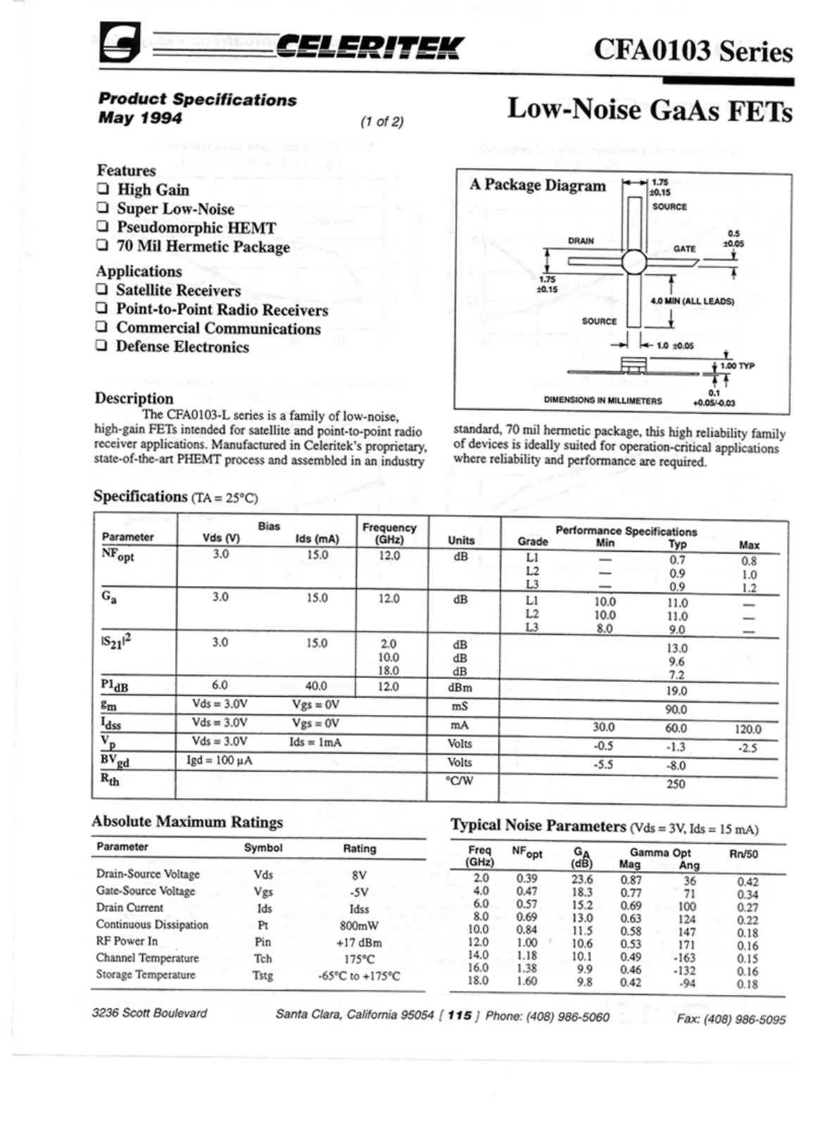 CELER CFA0103 Datasheet