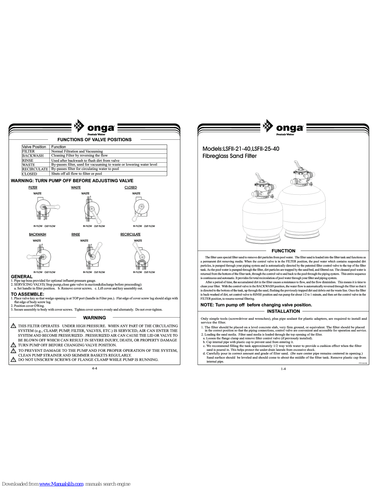 onga LSFII-21-40, LSFII-25-40 User Manual - ManualMachine.com