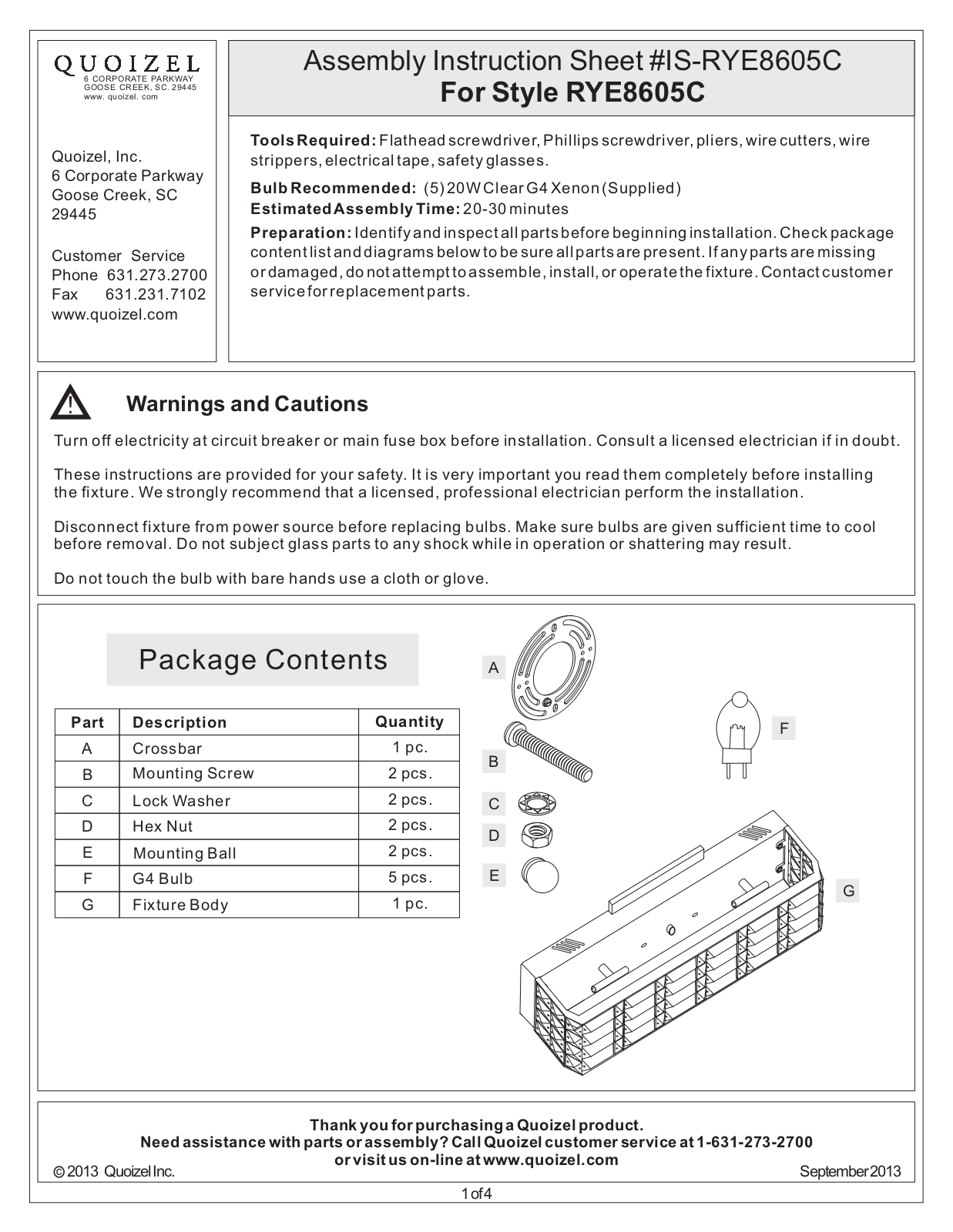 Quoizel RYE8605C User Manual