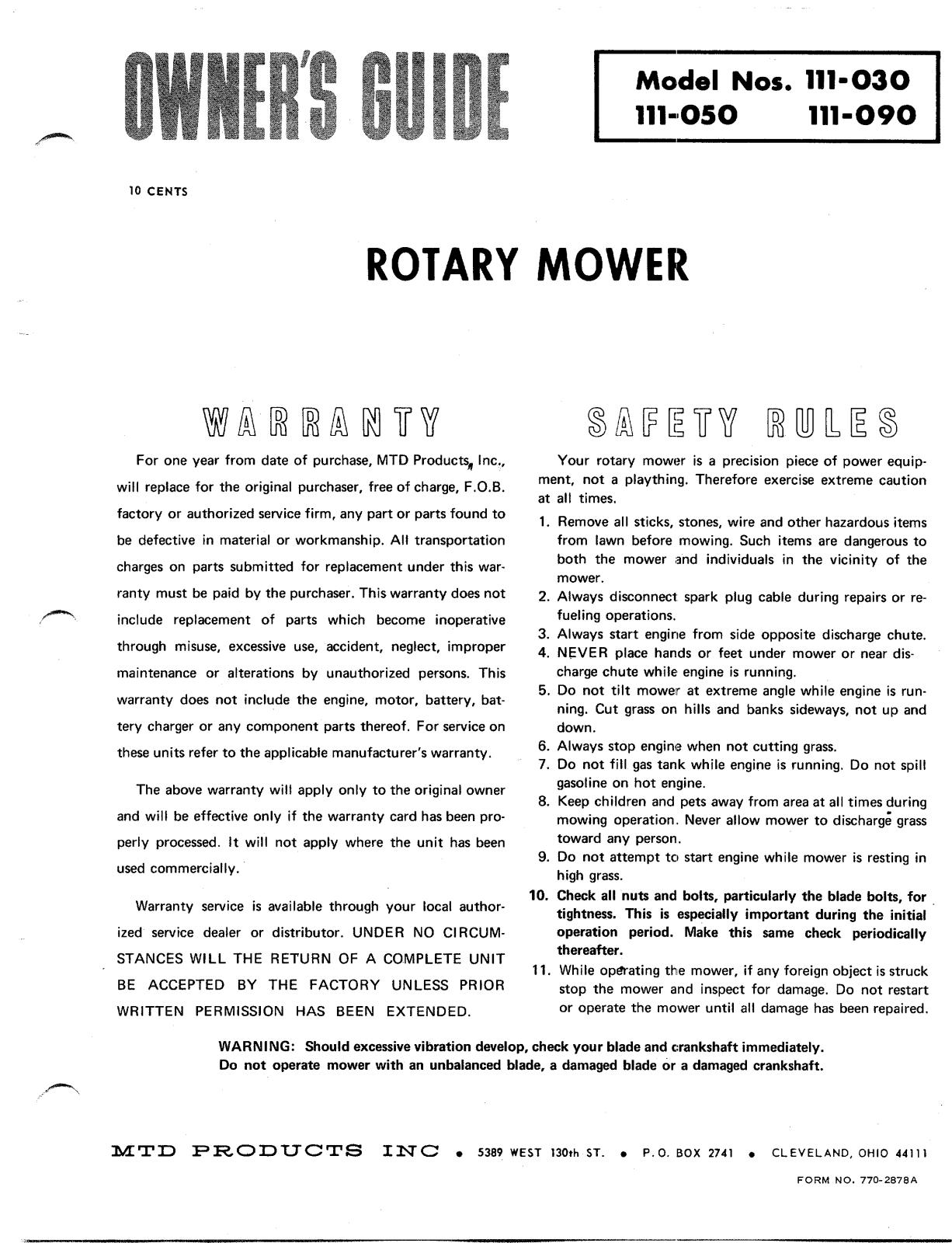 MTD 111-030, 111-090 User Manual